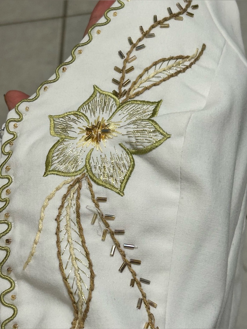 Cache White Halter Top with Green Embroidered Flower - Picture 7 of 7